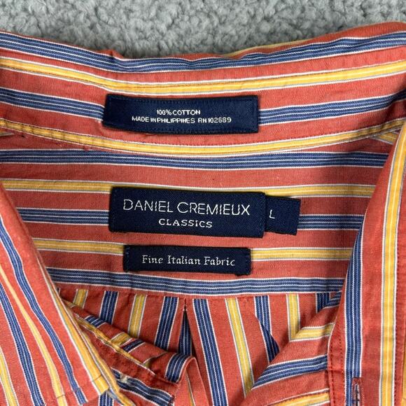 Daniel Cremieux Men's Orange Striped 100% Cotton Long Sleeve Button Up Shirt - Picture 4 of 16